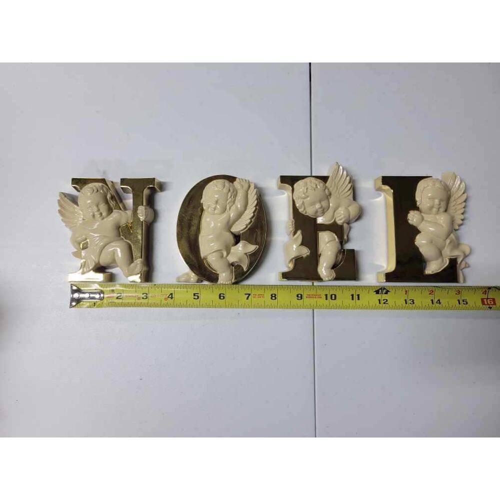 Vintage Noel Cherub Burwood Wall Plaques Gold Angel Christmas Decor MCM - Picture 3 of 3